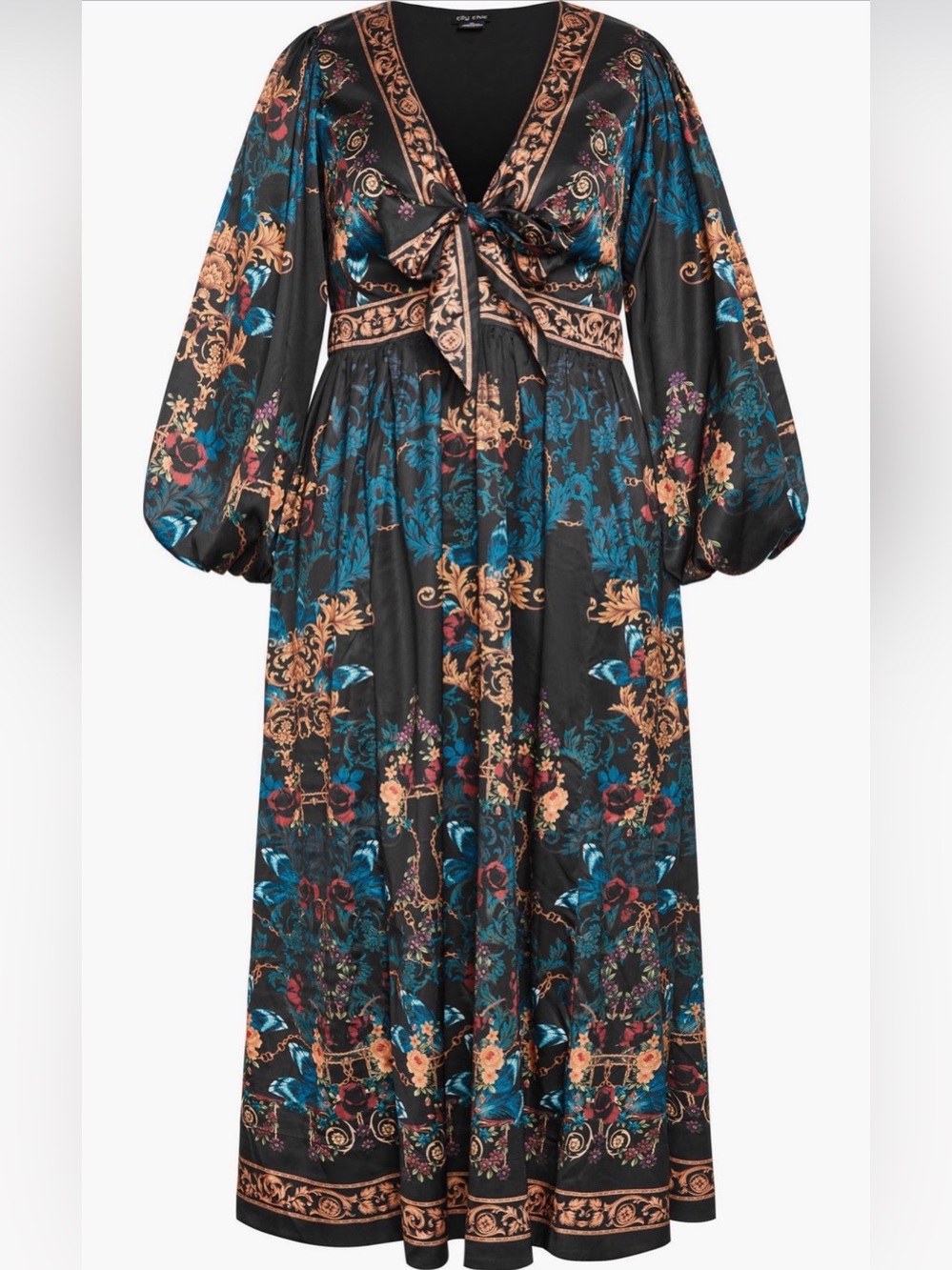 City Chic Ivanna Scarf Print Long Sleeve Maxi Dress